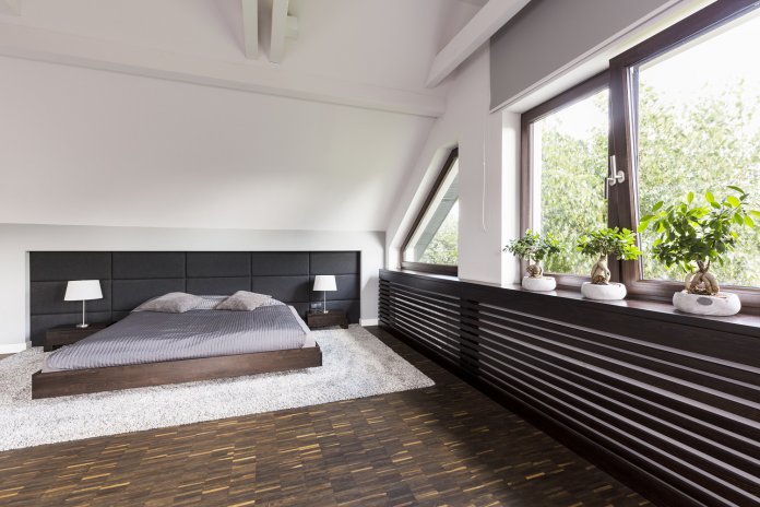 Elegant bedroom with double bed